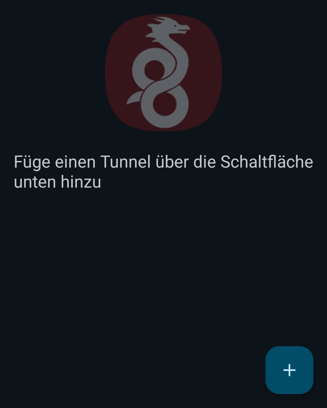 Die noch leere WireGuard-App mit dem Hinweis, einen Tunnel über die Schaltfläche unten hinzuzufügen, und dem Plus-Knopf unten rechts